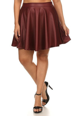 Plus Size Red Pleated High Waist Faux Leather Skirt-Plus Size Dream Girl