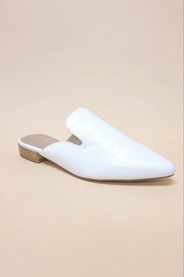 White Faux Leather Pointed Toe Slop On Mule Flats-Plus Size Dream Girl