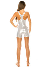 Load image into Gallery viewer, Metallic Silver Sporty One Piece Sleevless Shorts Style Swimsuit-Plus Size Dream Girl
