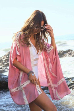 Dusty Pink Printed Short Sleeve Kimono-Plus Size Dream Girl