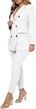Load image into Gallery viewer, White Double Breasted Long Sleeve Blazer Suit Set-Plus Size Dream Girl
