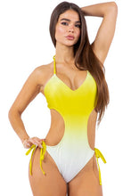 Load image into Gallery viewer, Yellow One Piece Ombre Size Tied Halter Swimsuit-Plus Size Dream Girl
