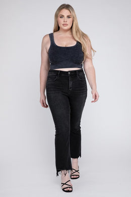 Plus Size Black High Rise Crop Flare Jeans-Plus Size Dream Girl