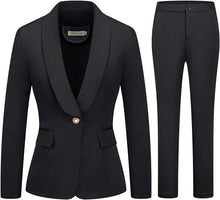 Load image into Gallery viewer, Women&#39;s Beige One Button Lapel 2pc Black &amp; Pants Suit-Plus Size Dream Girl
