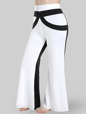 Plus Size High Waist Black & White Flare Pants-Plus Size Dream Girl
