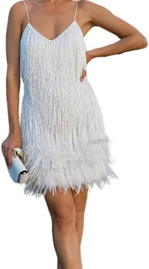 Plus Size White Feather Sequin Sparkle Cocktail Party Dress-Plus Size Dream Girl