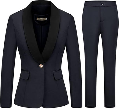 Women's Black One Button Lapel 2pc Black & Pants Suit-Plus Size Dream Girl