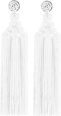 Handmade White Boho Tassel Fringe Earrings-Plus Size Dream Girl
