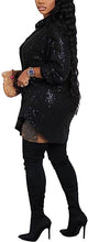 Load image into Gallery viewer, Party Style Black Sequin Long Sleeve Shirt Dress-Plus Size Dream Girl
