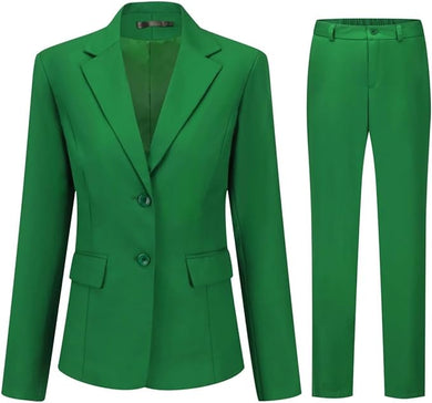 Business Style Green Women's Blazer & Pants Suit Set-Plus Size Dream Girl