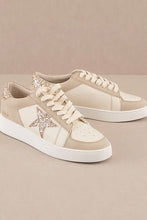 Load image into Gallery viewer, Glitter Star Low Top Beige Lace Up Sneakers-Plus Size Dream Girl
