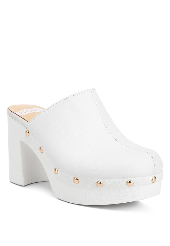 Beautiful White Recycled Leather Clogs-Plus Size Dream Girl