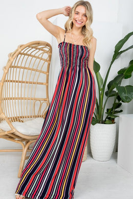 Plus Size Navy/Red Striped Strapless Maxi Dress-Plus Size Dream Girl