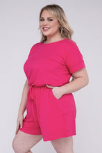 Load image into Gallery viewer, Plus Size Casual Coral Short Sleeve Drawstring Shorts Romper with Pockets-Plus Size Dream Girl
