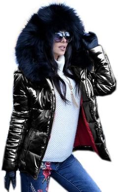 Faux Fur Hooded Metallic Long Sleeve Puffer Jacket-Plus Size Dream Girl
