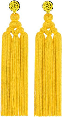 Handmade Yellow Boho Tassel Fringe Earrings-Plus Size Dream Girl