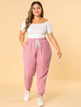 Load image into Gallery viewer, Plus Size Pink Striped Casual Jogger Pants-Plus Size Dream Girl

