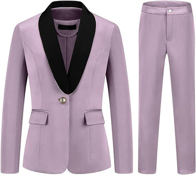 Women's Light Purple One Button Lapel 2pc Black & Pants Suit-Plus Size Dream Girl