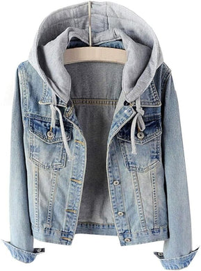 Denim Style Hooded Long Sleeve Jacket-Plus Size Dream Girl