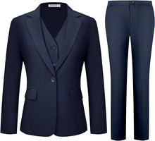 Load image into Gallery viewer, Bridgerton Navy Blue 3pc Women&#39;s Blazer &amp; Pants Suit-Plus Size Dream Girl
