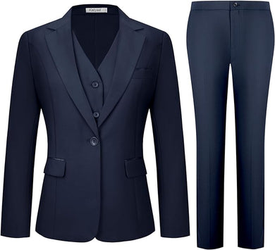 Bridgerton Navy Blue 3pc Women's Blazer & Pants Suit-Plus Size Dream Girl