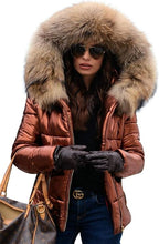Load image into Gallery viewer, Faux Fur Hooded Metallic Long Sleeve Puffer Jacket-Plus Size Dream Girl
