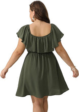 Load image into Gallery viewer, Plus Size Green Flowy Summer Ruffle Mini Dress-Plus Size Dream Girl

