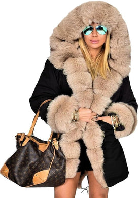 New York Style Faux Fur Hooded Long Sleeve Coat-Plus Size Dream Girl