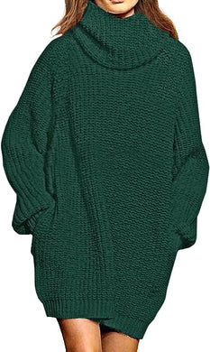 Plus Size Green Turtleneck Oversized Long Sleeve Sweater-Plus Size Dream Girl
