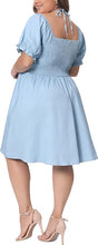 Load image into Gallery viewer, Plus Size Light Blue Sweetheart Self Tie Mini Dress-Plus Size Dream Girl
