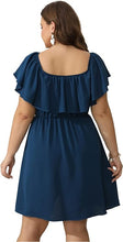 Load image into Gallery viewer, Plus Size Navy Blue Flowy Summer Ruffle Mini Dress-Plus Size Dream Girl
