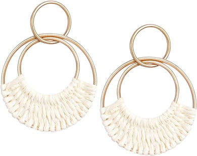 Rounded Gold Rattan Dangle Earrings-Plus Size Dream Girl