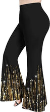 Load image into Gallery viewer, High Waist Black w/Gold Sparkles Flare Pants-Plus Size Dream Girl

