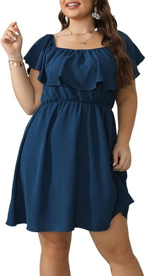 Plus Size Navy Blue Flowy Summer Ruffle Mini Dress-Plus Size Dream Girl