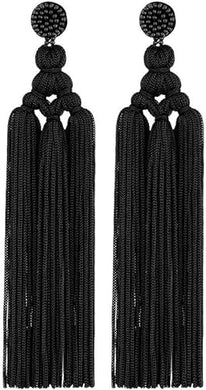 Handmade Black Boho Tassel Fringe Earrings-Plus Size Dream Girl