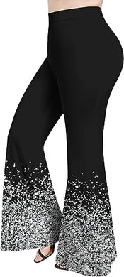 High Waist Black w/Silver Sparkles Flare Pants-Plus Size Dream Girl