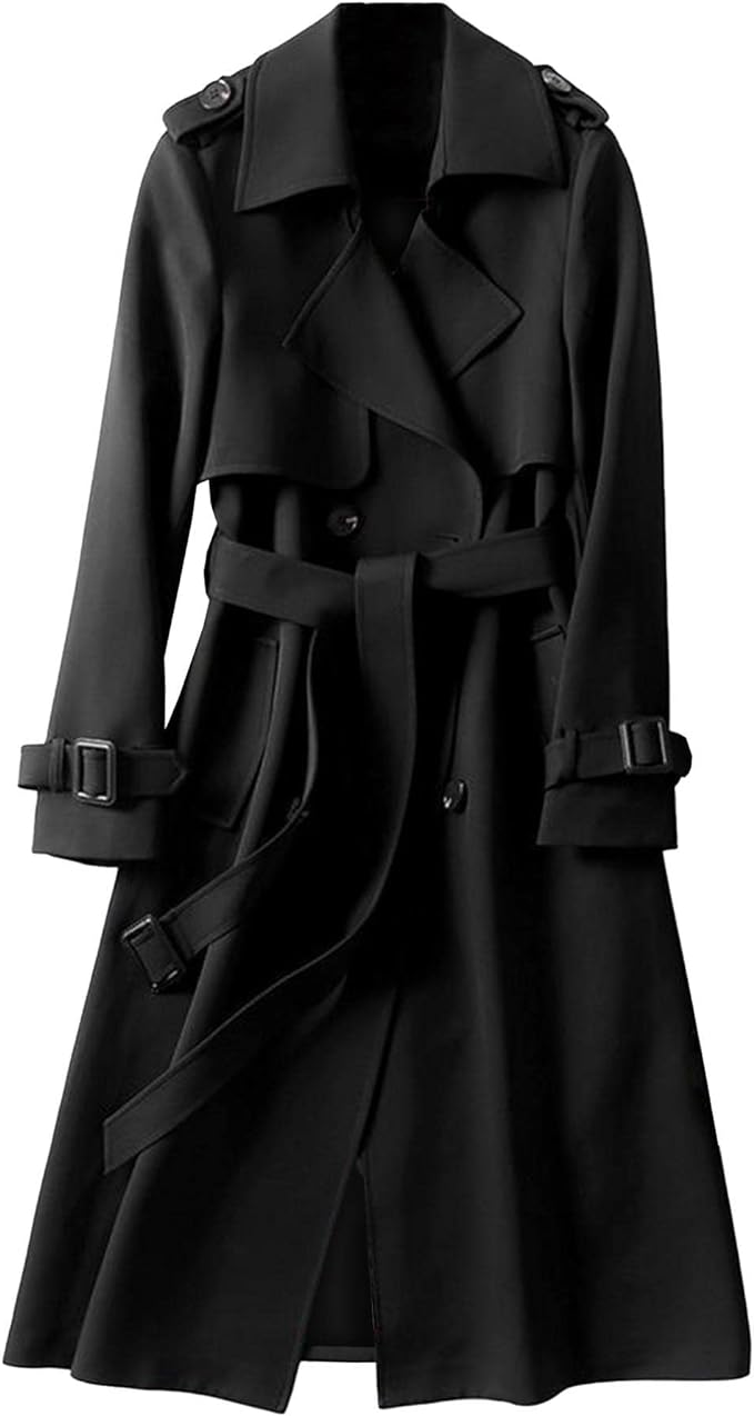 Cambridge Lapel Belted Long Sleeve Trench Coat-Plus Size Dream Girl