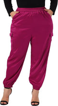 Load image into Gallery viewer, Plus Size Satin Stretch Waist Joggers-Plus Size Dream Girl
