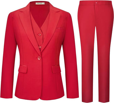 Bridgerton Red 3pc Women's Blazer & Pants Suit-Plus Size Dream Girl