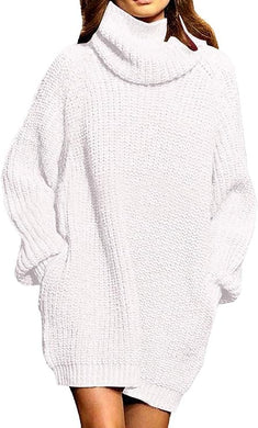 Plus Size White Turtleneck Oversized Long Sleeve Sweater-Plus Size Dream Girl