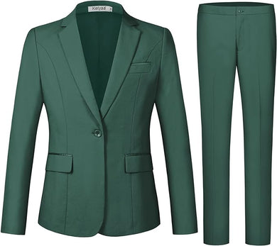 Oxford Chic Women's Green One Button Blazer & Suit-Plus Size Dream Girl