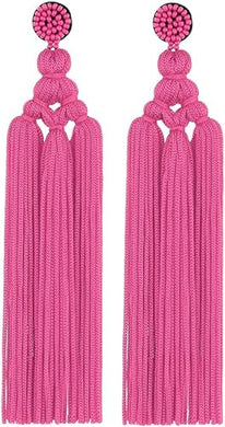Handmade Pink Boho Tassel Fringe Earrings-Plus Size Dream Girl