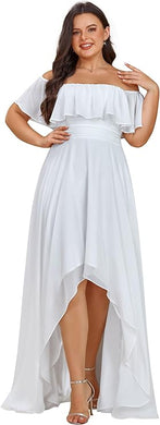 Plus Size White Ruffled Strapless Chiffon Maxi Dress-Plus Size Dream Girl