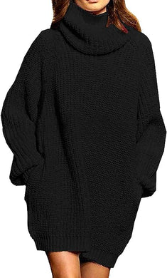 Plus Size Black Turtleneck Oversized Long Sleeve Sweater-Plus Size Dream Girl