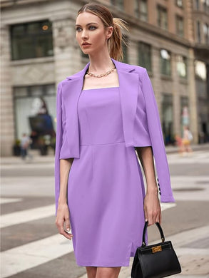Business District Light Purple Women's Blazer & Skirt Suit Set-Plus Size Dream Girl