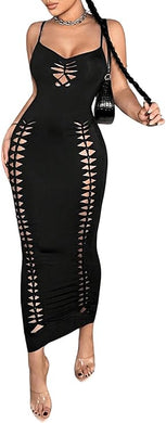 Black Cut Out Sleeveless Bodycon Maxi Dress-Plus Size Dream Girl