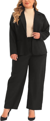 Plus Size Black Business Style Blazer & Pants Suit-Plus Size Dream Girl