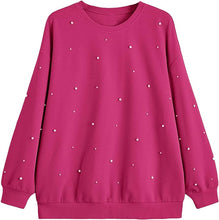 Load image into Gallery viewer, Plus Size Blue Pearl Studded Long Sleeve Pull Over Sweatshirt-Plus Size Dream Girl
