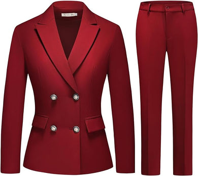 Women's Red English Blazer & Pants Suit Set-Plus Size Dream Girl