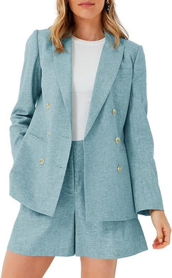 Fashionable Women's Mint Blue Blazer & Shorts Suit-Plus Size Dream Girl